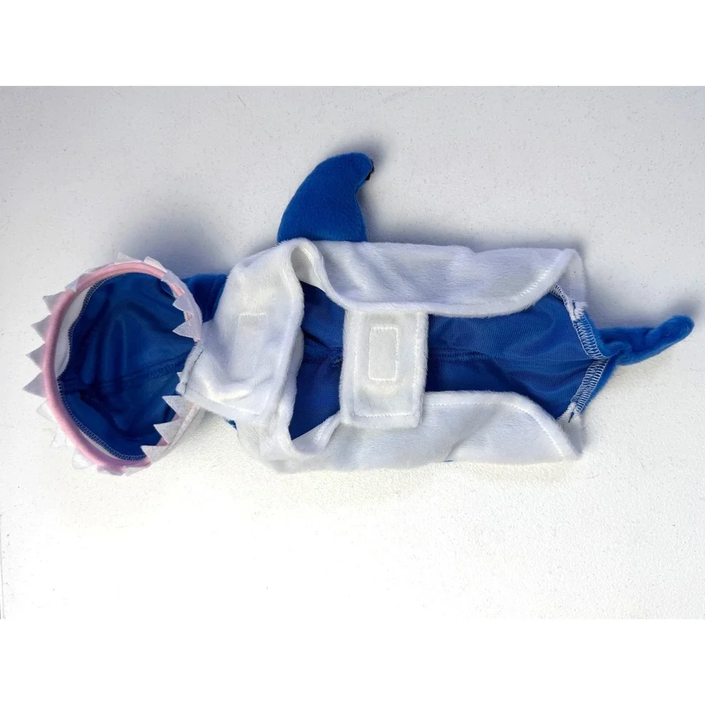 Pet Halloween Blue Shark Dog Costume Small Plush Fleece Fin Teeth Ocean Sea Jaws